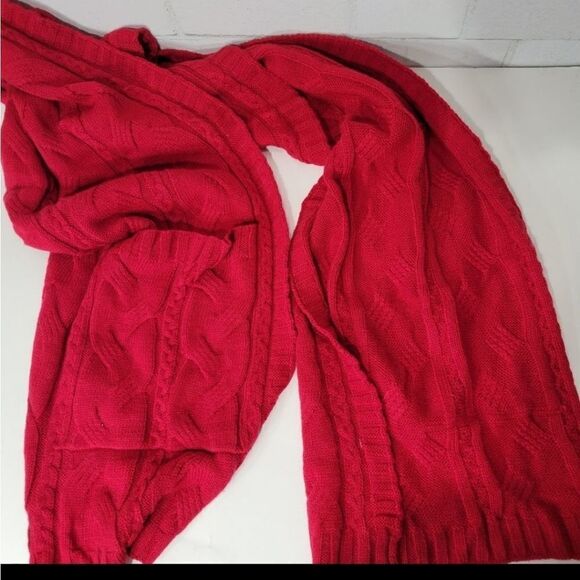 Punctuate scarf red wool scarf with pockets cable knit nwot - Picture 2 of 11